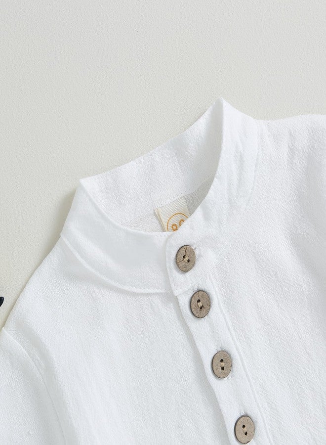 Karuedoo Toddler Baby Boy Clothes Cotton Linen Henley Shirts Button Down Long Sleeve Shirts Casual Pants Set (A-White Green, 18-24 Months) - Image 4